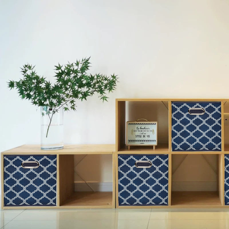 Alsterwell Folding Boxes - 6-Piece Set, Collapsible Non-Woven Fabric Storage Bins with Handles, 10.5 x 10.5 x 11 inches - Storage Baskets for Living Room, Bedroom and Kitchen, Denim Blue, Breathable (Pre-sell)