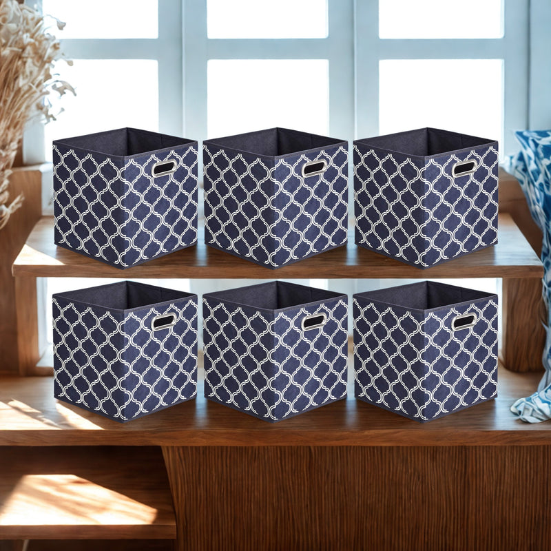 Alsterwell Folding Boxes - 6-Piece Set, Collapsible Non-Woven Fabric Storage Bins with Handles, 10.5 x 10.5 x 11 inches - Storage Baskets for Living Room, Bedroom and Kitchen, Denim Blue, Breathable (Pre-sell)
