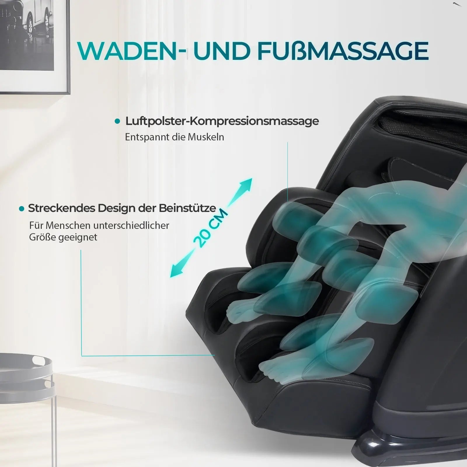 Aspria by NAIPO Massagesessel mit Liegefunktion "Classic-Comfort" Shiatsu mit Wärmefunktion, Zero-Gravity, Ganzkörpermassage, weiß-braun