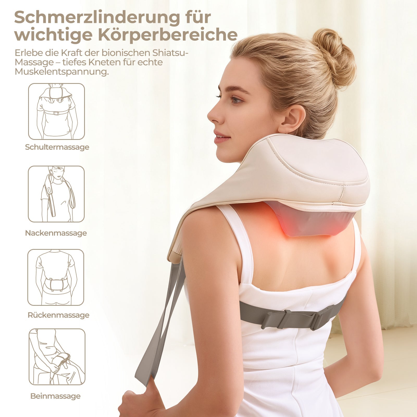 Aspria Shiatsu Nackenmassagegerät mit Wärme – Elektrisches Massagegerät für Schulter und Rücken, Kabelloses Rückenmassagegerät mit Akku, Shiatsu Nackenmassage zur Entspannung, für Damen & Herren