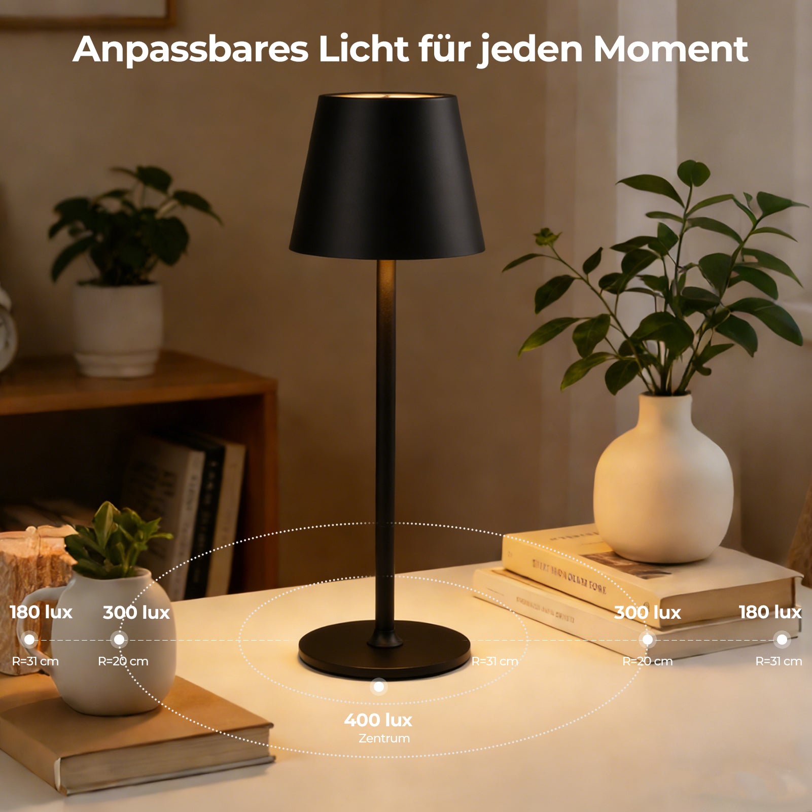 Rechargeable LED Table Lamp – Dimmable & Touch Control – 3 Color Temperature Modes – Height Adjustable – For Bedroom, Living Room, Office & Restaurant