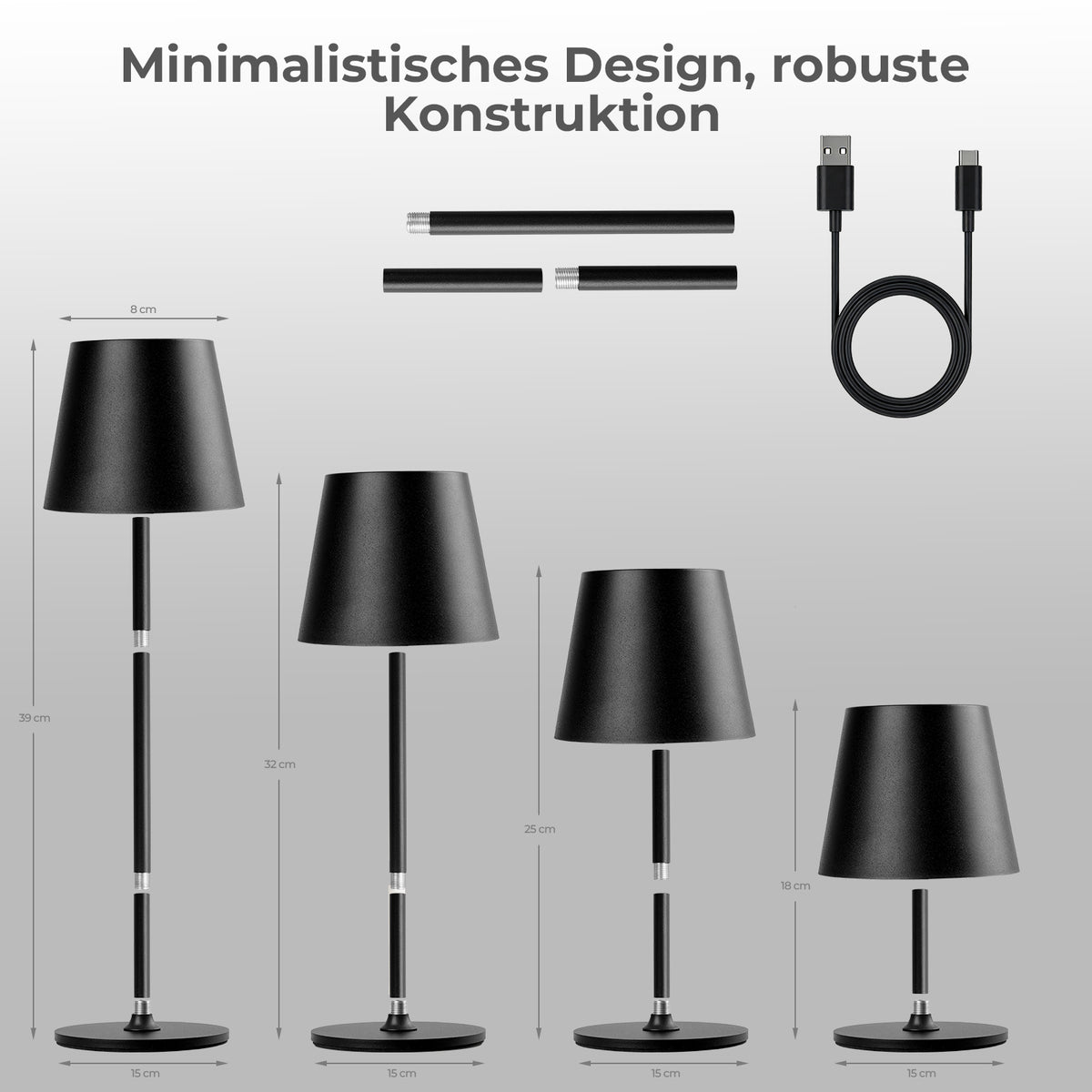 Rechargeable LED Table Lamp – Dimmable & Touch Control – 3 Color Temperature Modes – Height Adjustable – For Bedroom, Living Room, Office & Restaurant