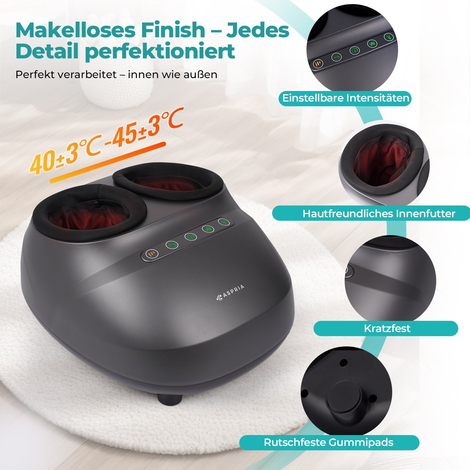 Aspria Cloudwalk Fußmassagegerät mit Wärmefunktion, Shiatsu Tiefkneten & 360° Luftkompression
