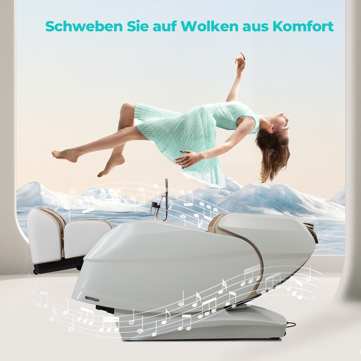 Naipo 3D Massagesessel R50 weiß, High-End Massagestuhl, Wärmefuktion