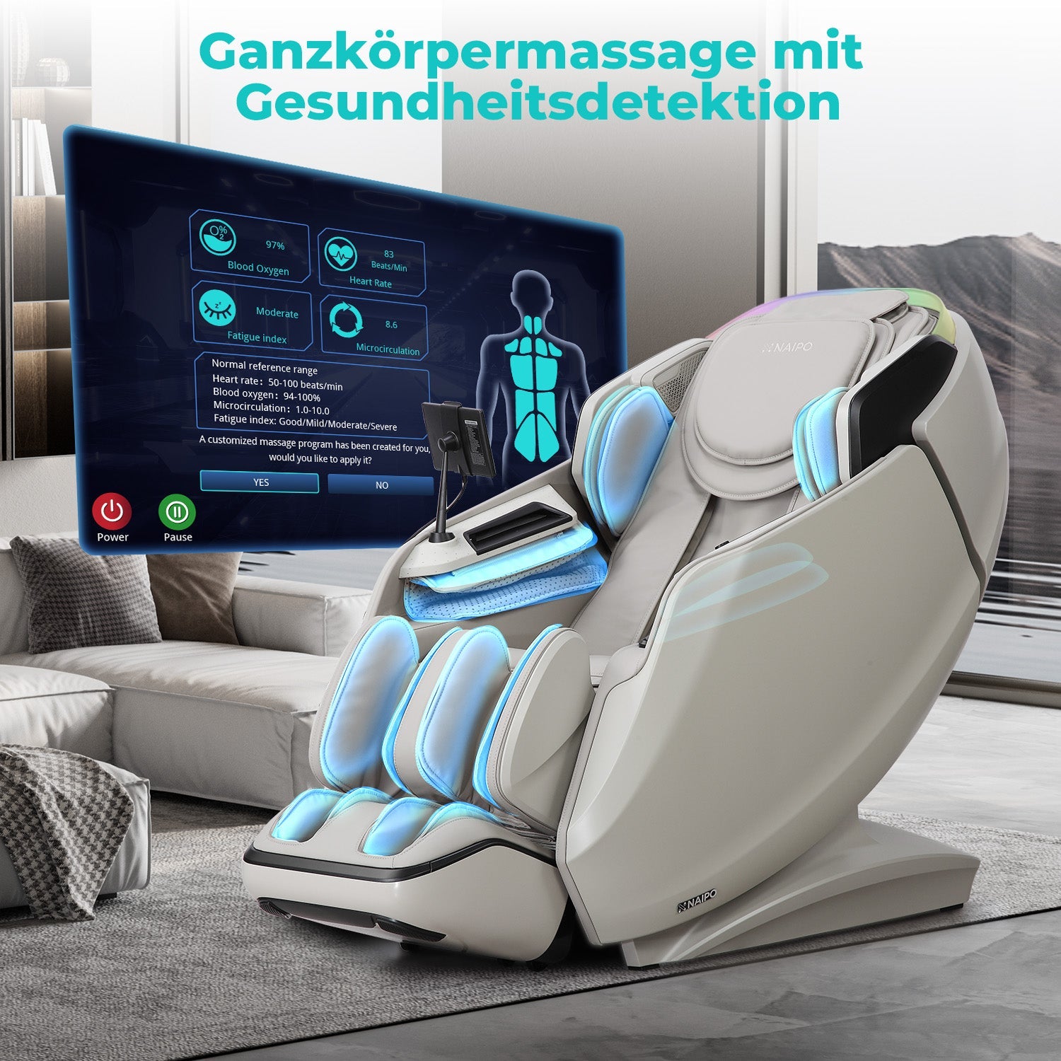 NAIPO 4D High-End Massagesessel S61 Wärmefunktion, 8-inch Tablet-Steuerung