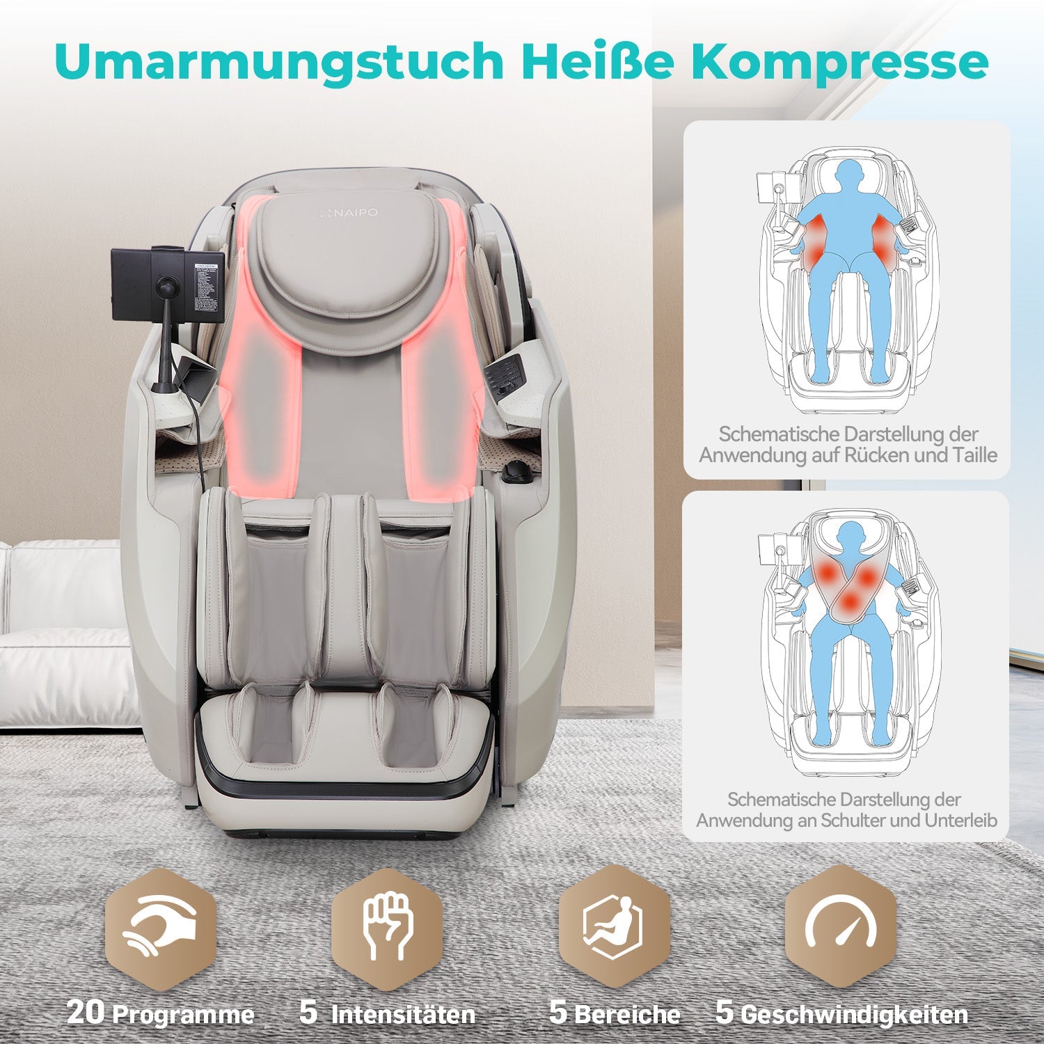 NAIPO 4D High-End Massagesessel S61 Wärmefunktion, 8-inch Tablet-Steuerung
