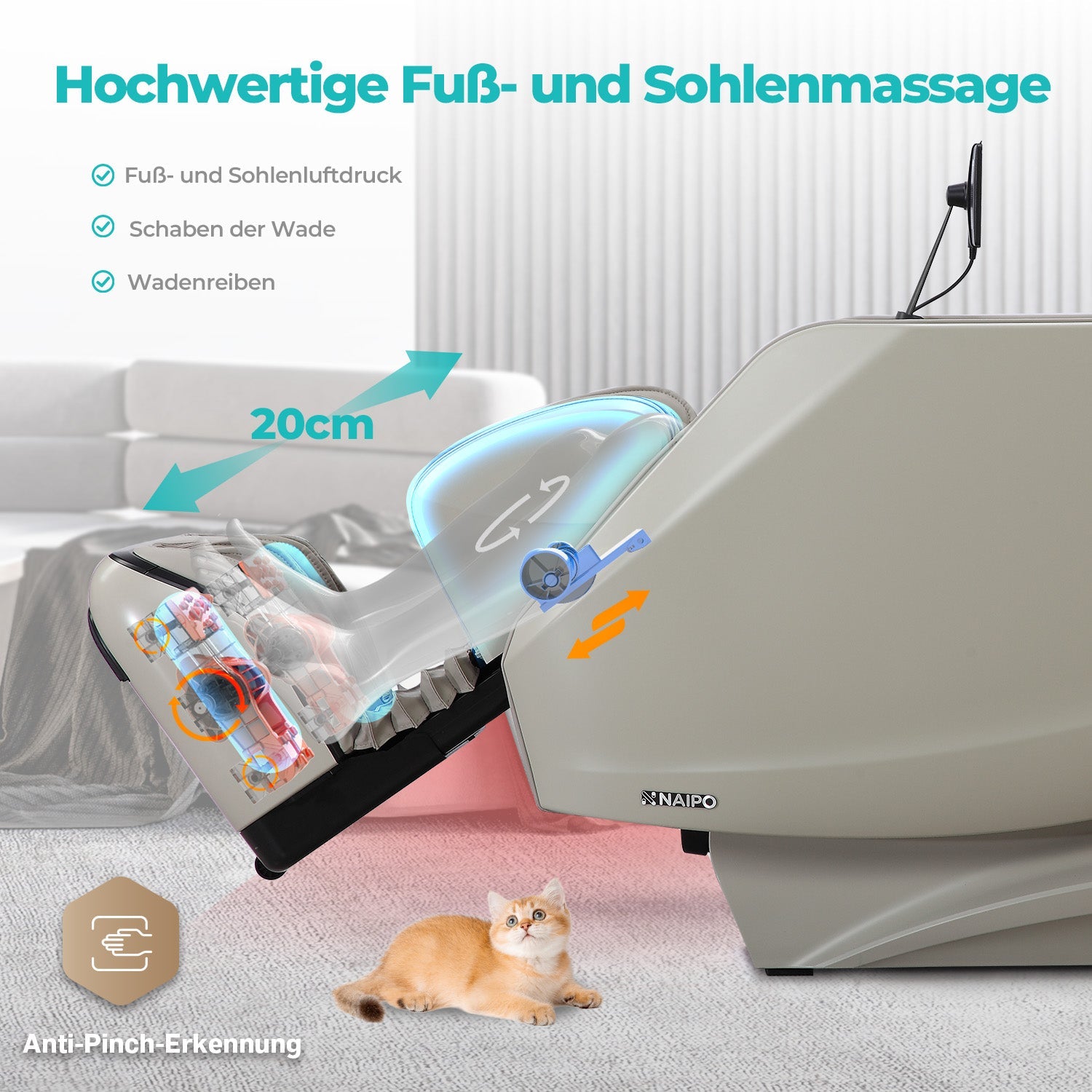 NAIPO 4D High-End Massagesessel S61 Wärmefunktion, 8-inch Tablet-Steuerung