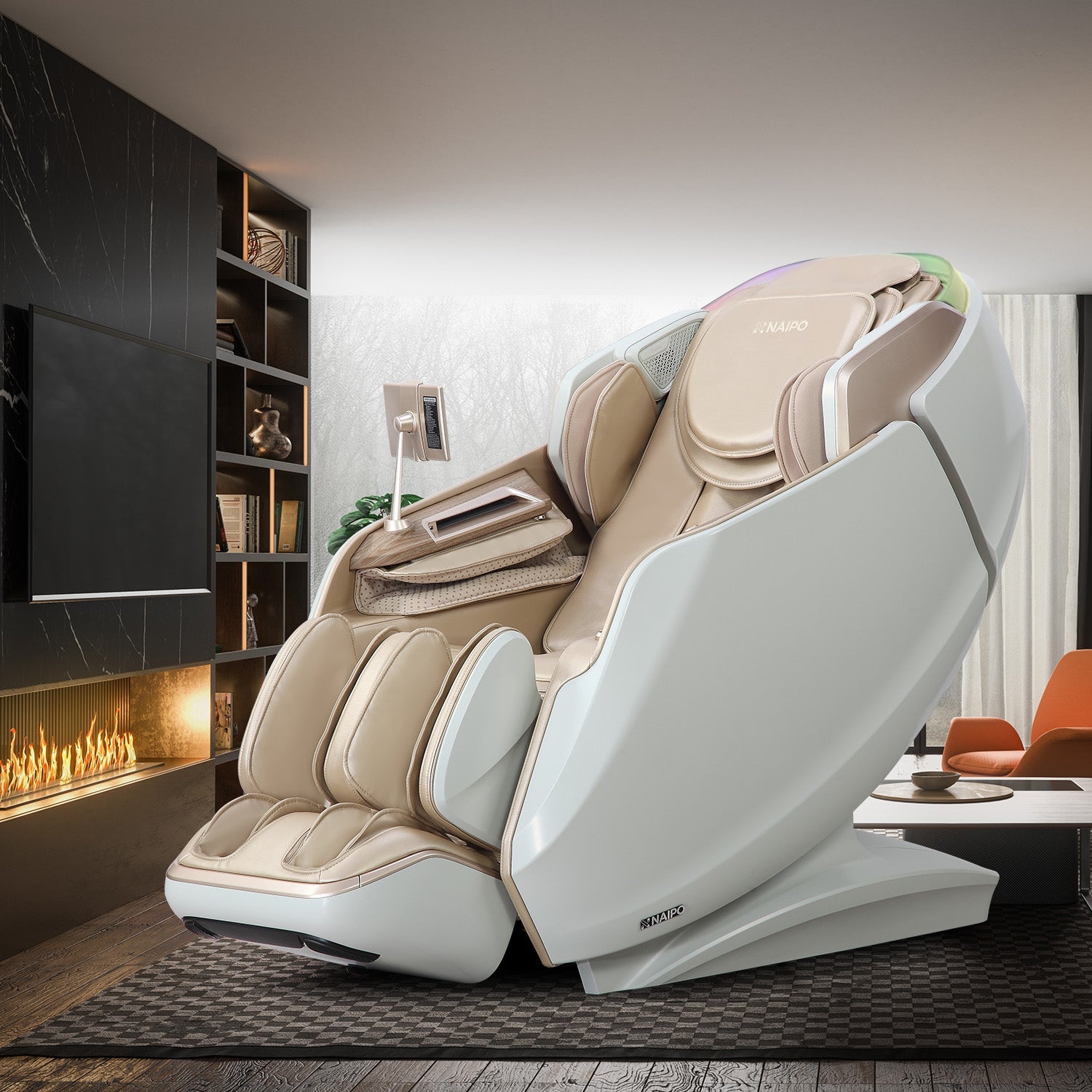 NAIPO 4D High-End Massagesessel S61 Weiß, Wärmefunktion, 8-inch Tablet-Steuerung