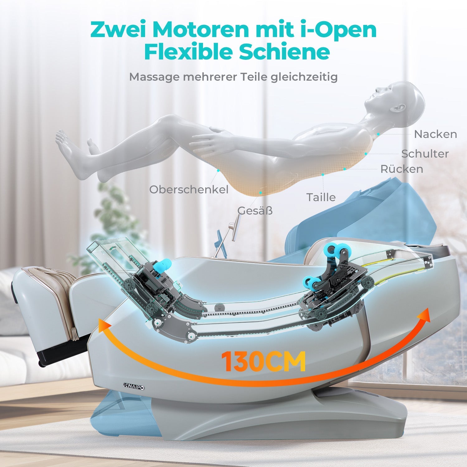 NAIPO 4D High-End Massagesessel S61 Weiß, Wärmefunktion, 8-inch Tablet-Steuerung