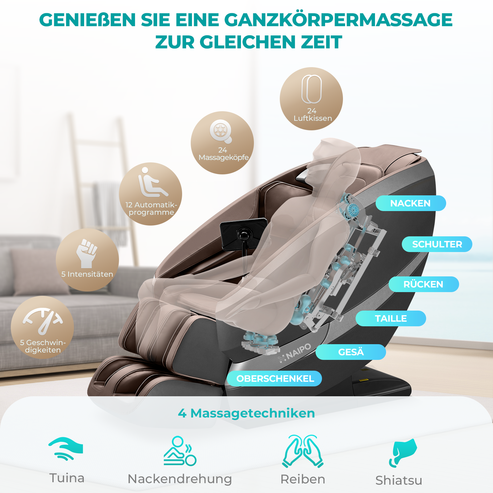 NAIPO Massagesessel für Ganzkörpermassage mit Wärmetherapie, Meister für Nacken- und Schultermassage, für Zuhause, Hotels, Salons, Büros verwenden