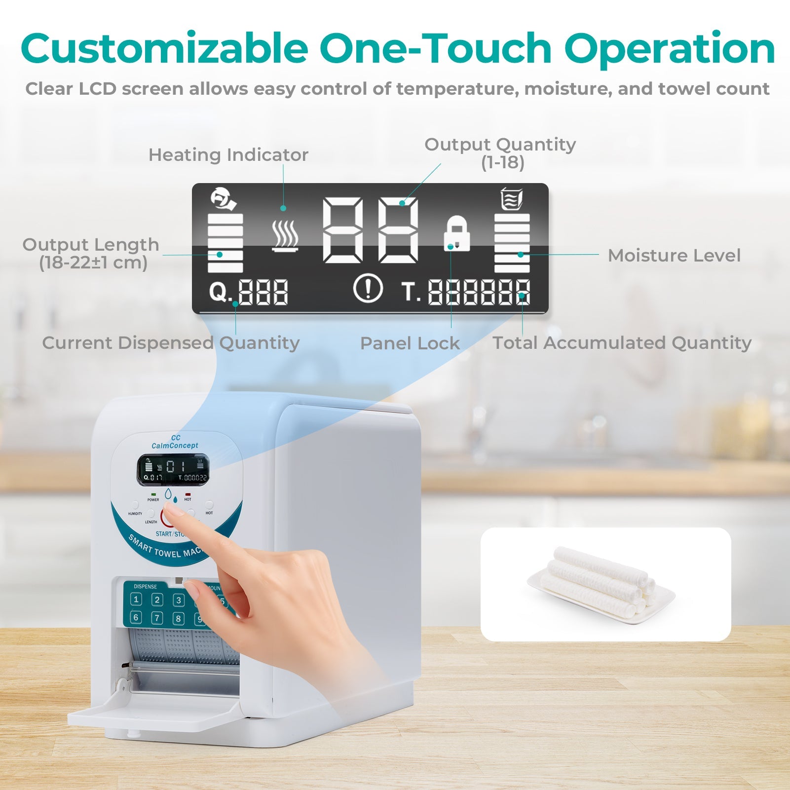 CalmConcept® Warmtuchspender mit Befeuchtung und Heizfunktion (bis zu 60 °C), LED-Display, schnelle 2s-Ausgabe, Hygienischer Einweg-Handtuchwärmer für Spa, Kosmetikstudio, Restaurant & Zuhause, Modell A
