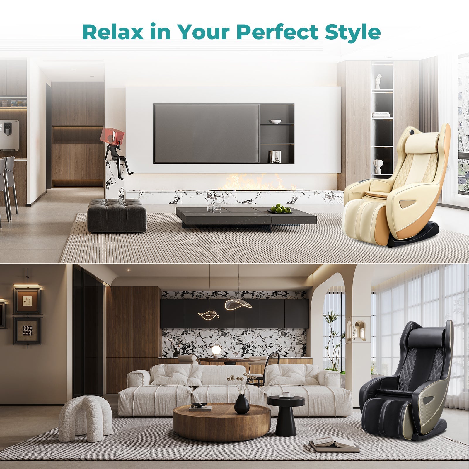 NAIPO Premium Massagesessel, Design-Award, Bluetooth, Liegefunktion, Space-Saving, Gebraucht/Generalüberholt