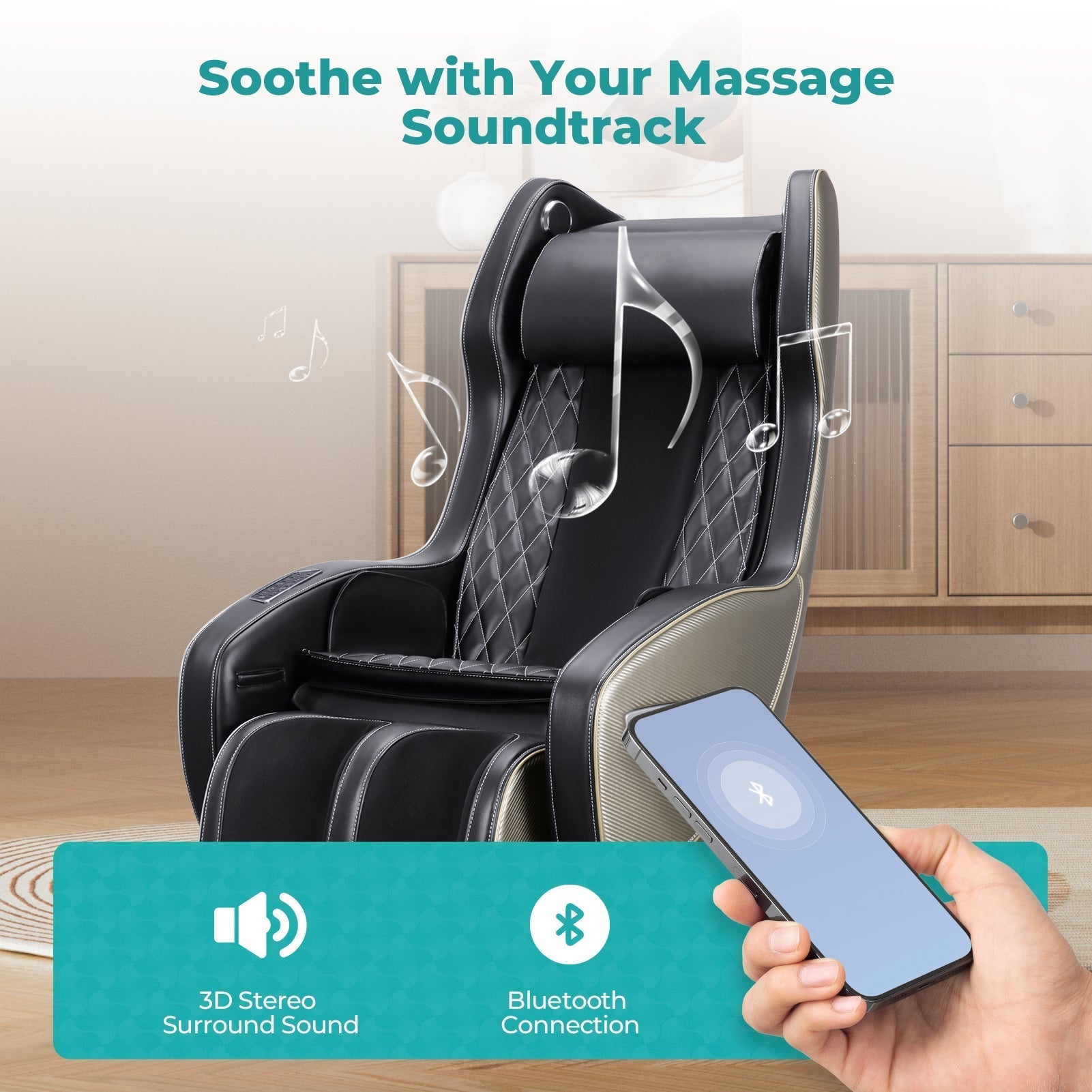 NAIPO Premium Massagesessel, Design-Award, Bluetooth, Liegefunktion, Space-Saving, Braun