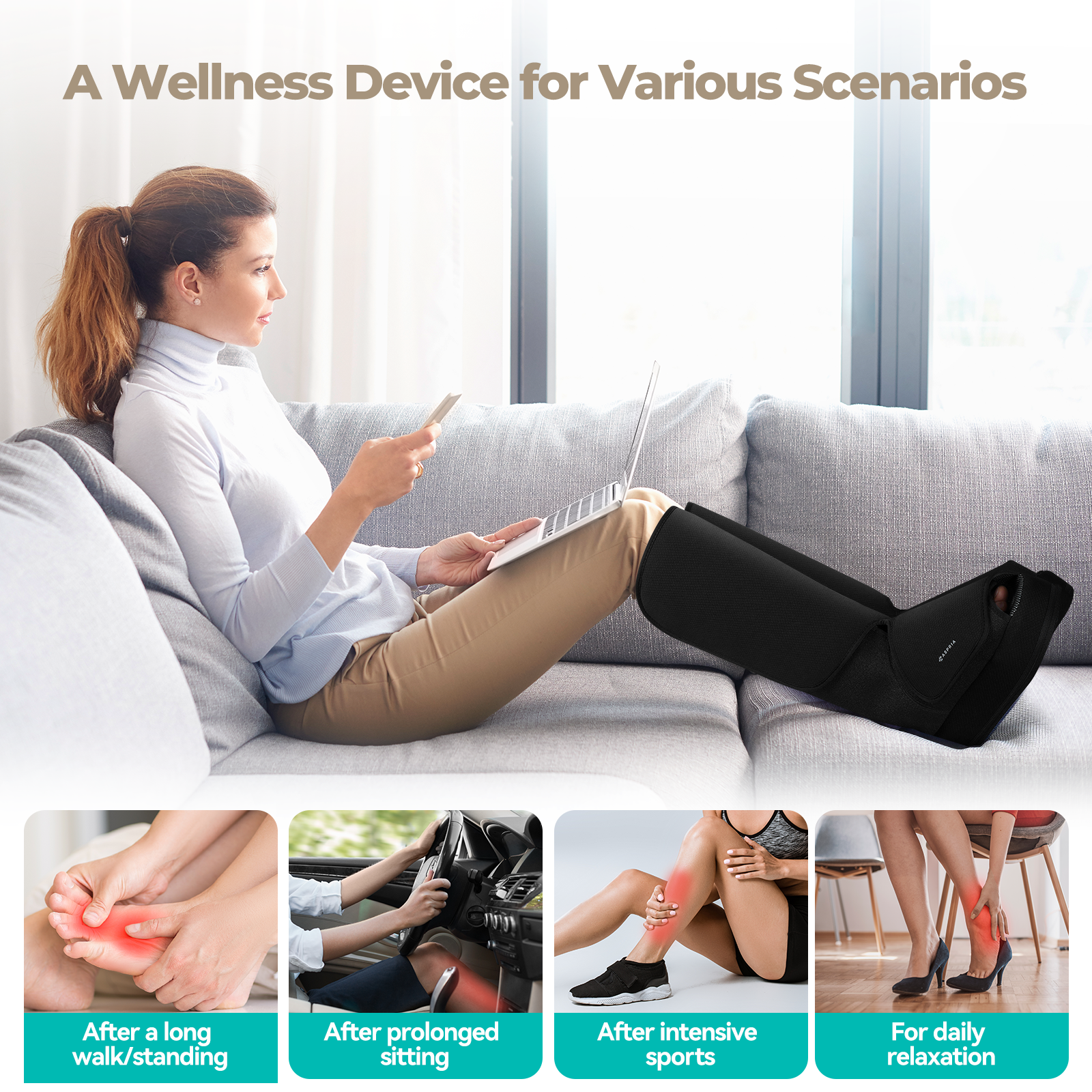 Aspria by Naipo Fußmassagegerät, 2-in-1-Waden-Fuß-Massagegerät mit Luftkompression, Vibration und Wärmetherapie, Bein-Fuß-Massage-Stiefel für geschwollene Beine, Ödeme, kabelloses Design