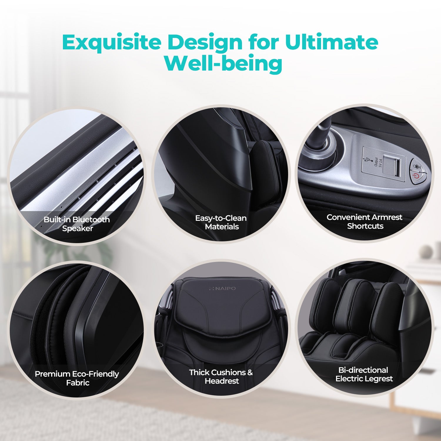 Naipo 3D massage chair R50 black, high-end massage chair, heat function 