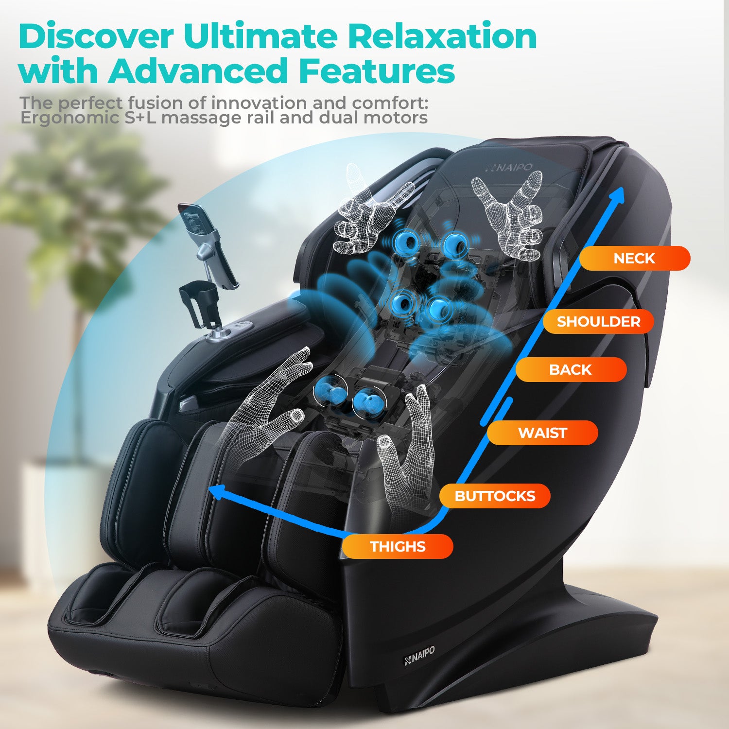Naipo 3D massage chair R50 black, high-end massage chair, heat function 