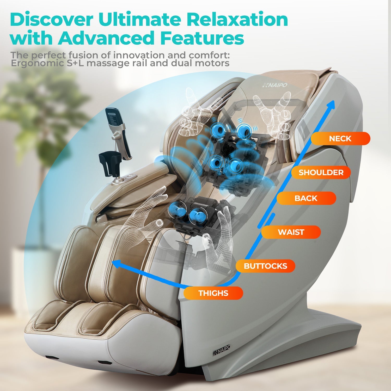 Naipo 3D Massagesessel R50 weiß, High-End Massagestuhl, Wärmefuktion