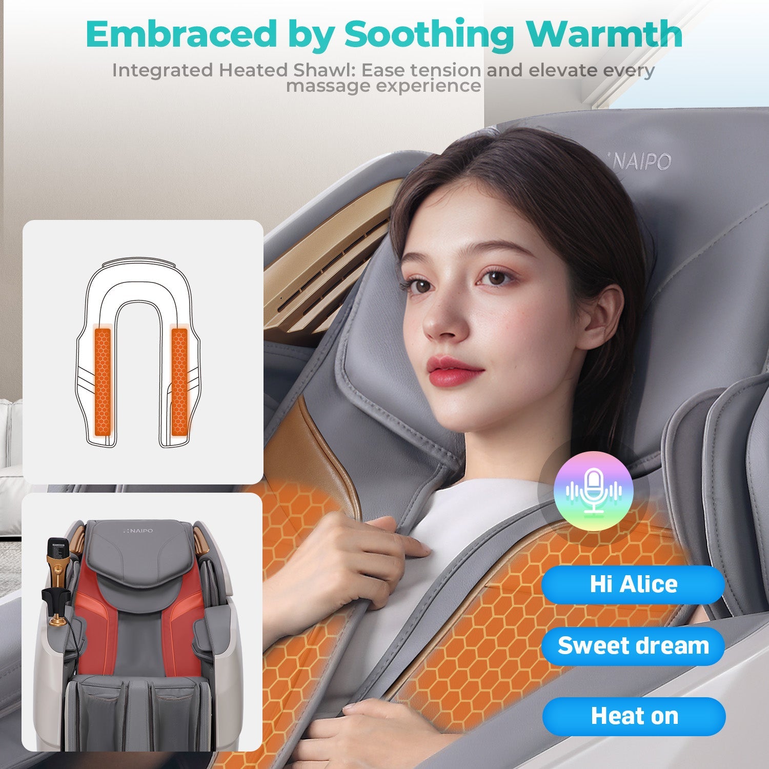 Naipo 3D Massagesessel R50 grau, High-End Massagestuhl, Wärmefuktion