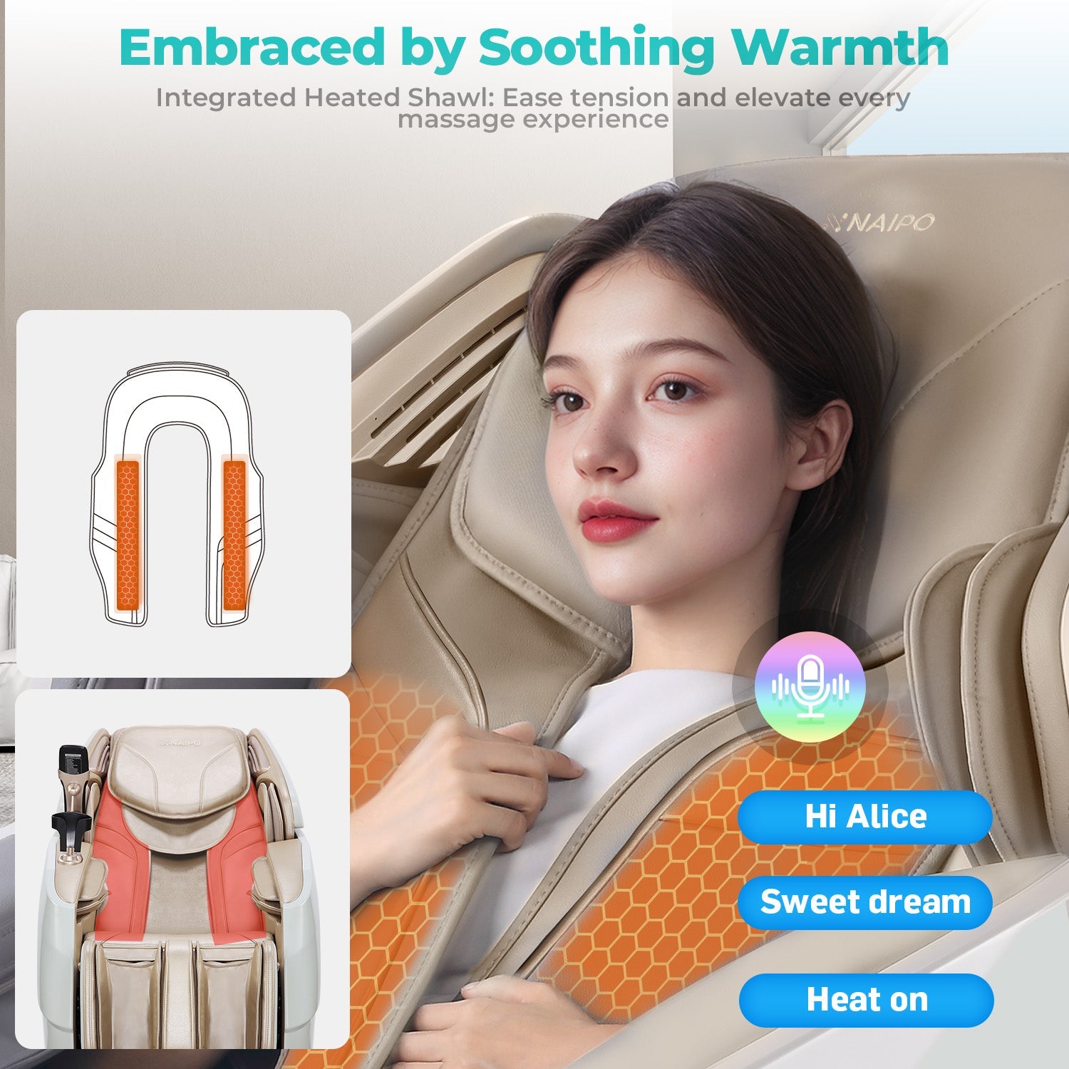 Naipo 3D Massagesessel R50 weiß, High-End Massagestuhl, Wärmefuktion