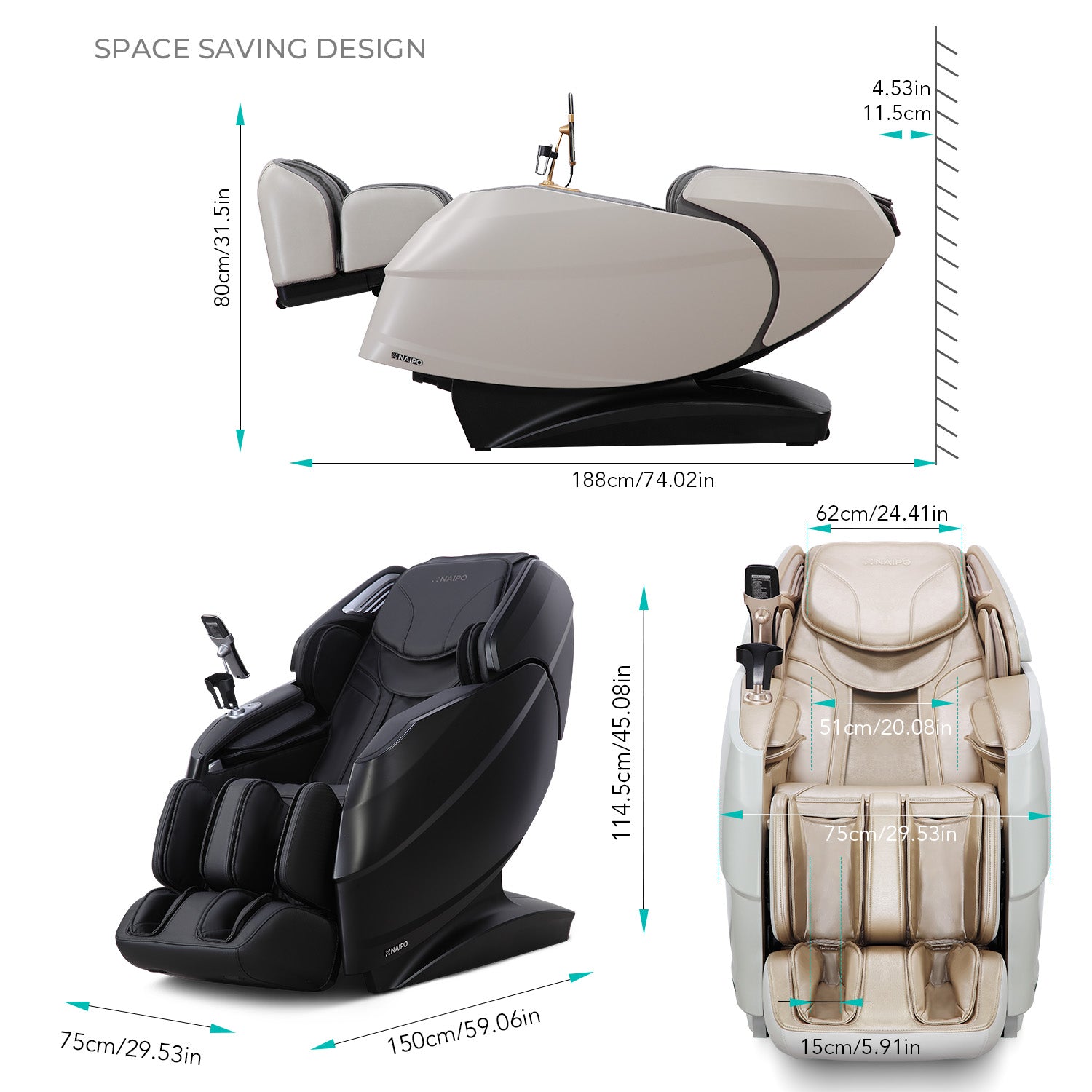 Naipo 3D massage chair R50 black, high-end massage chair, heat function 