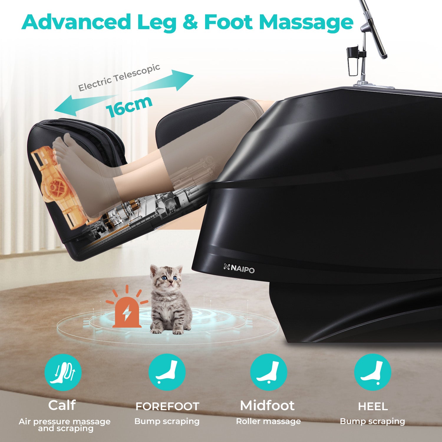 Naipo 3D massage chair R50 black, high-end massage chair, heat function 