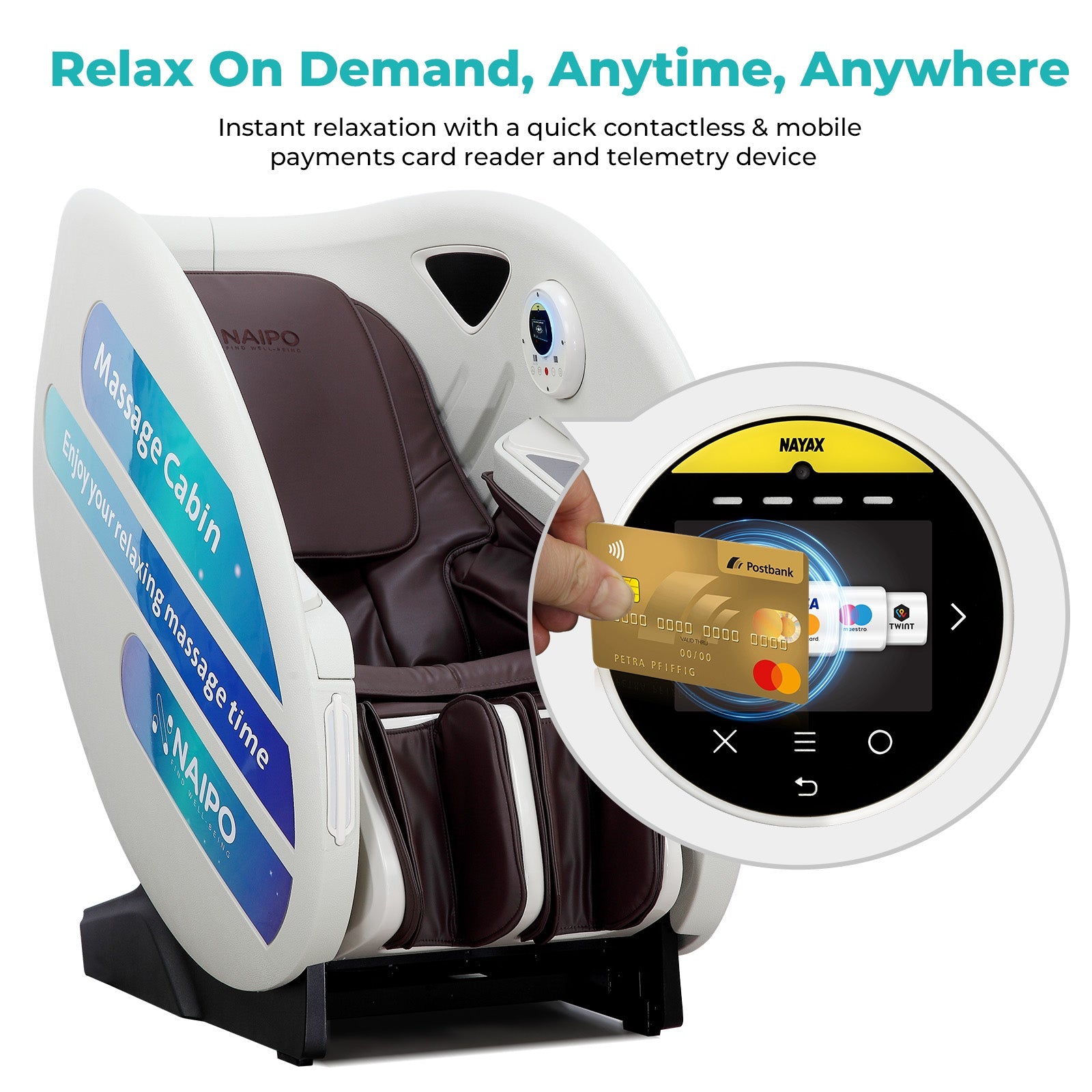 Naipo Automaten-Massagesessel, NFC/RFID-Kartenzahlungssystem, einstellbare Massagezeit/Preis