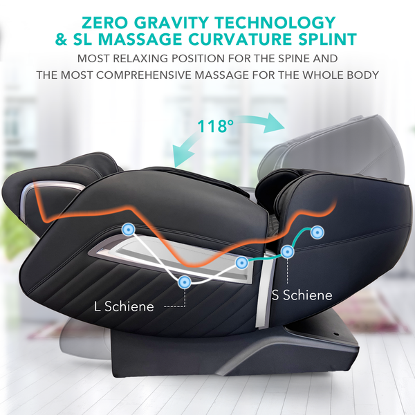 Shiatsu Zero Gravity Massage Chair, 3D Surround Sound Speakers, For Office/Shop/Salon/Hotel Use, Black