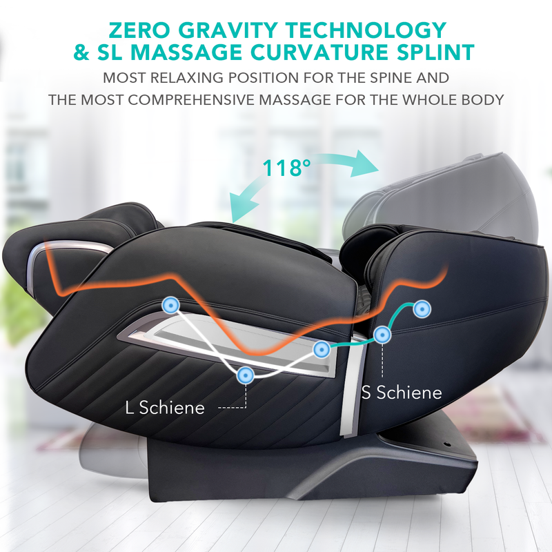 Shiatsu Zero Gravity Massage Chair, 3D Surround Sound Speakers, For Office/Shop/Salon/Hotel Use, Black