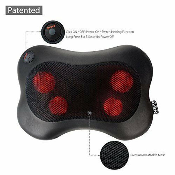 Naipo Shiatsu Massage Pillow Neck Massagers Massage for Shoulder Back with 3D Massage Heads and Infrared Heat Function in Car Office Home
