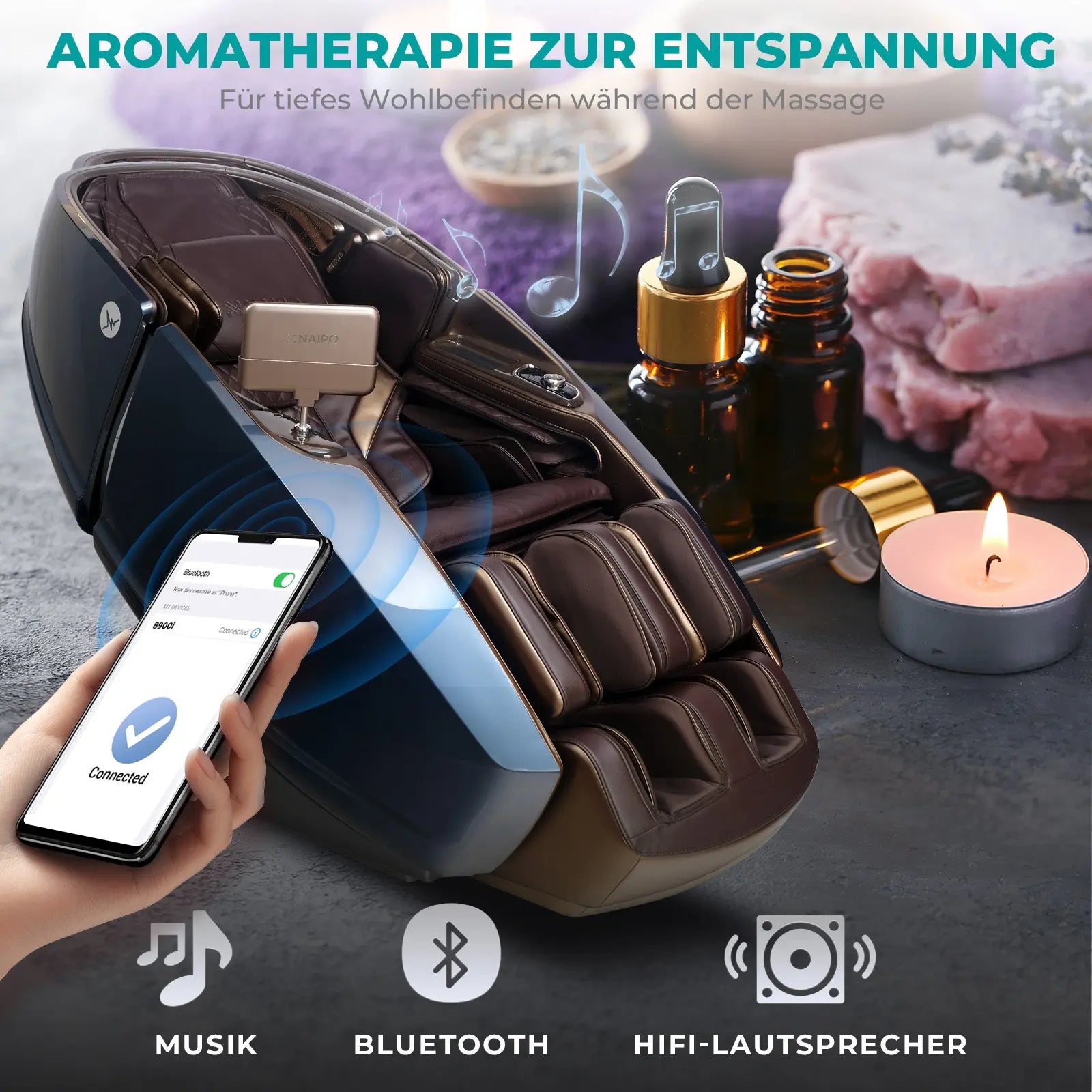 NAIPO 4D High-End Massagesessel S89, Raumkapsel-Design, Aromatherapie, Wärmetherapie, 8-Zoll-Tablet-Steuerung