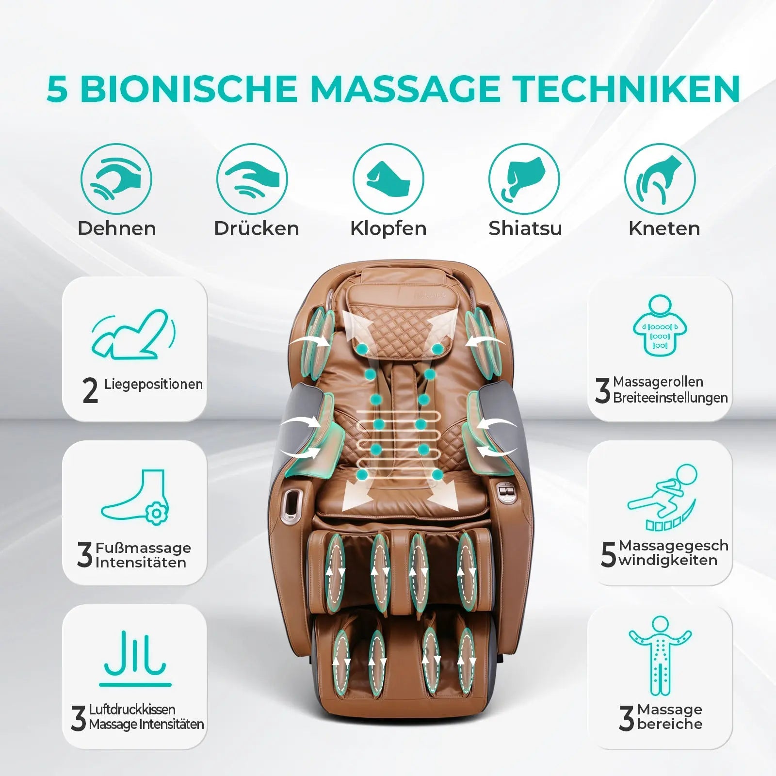 NAIPO® Premium Aspria Massagesessel, Tai Chi Massagestuhl für Ganzkörpermassage mit Wärmetherapie,  Meister für Nacken- und Schultermassage, für Zuhause, Hotels, Salons, Büros verwenden (Grau)