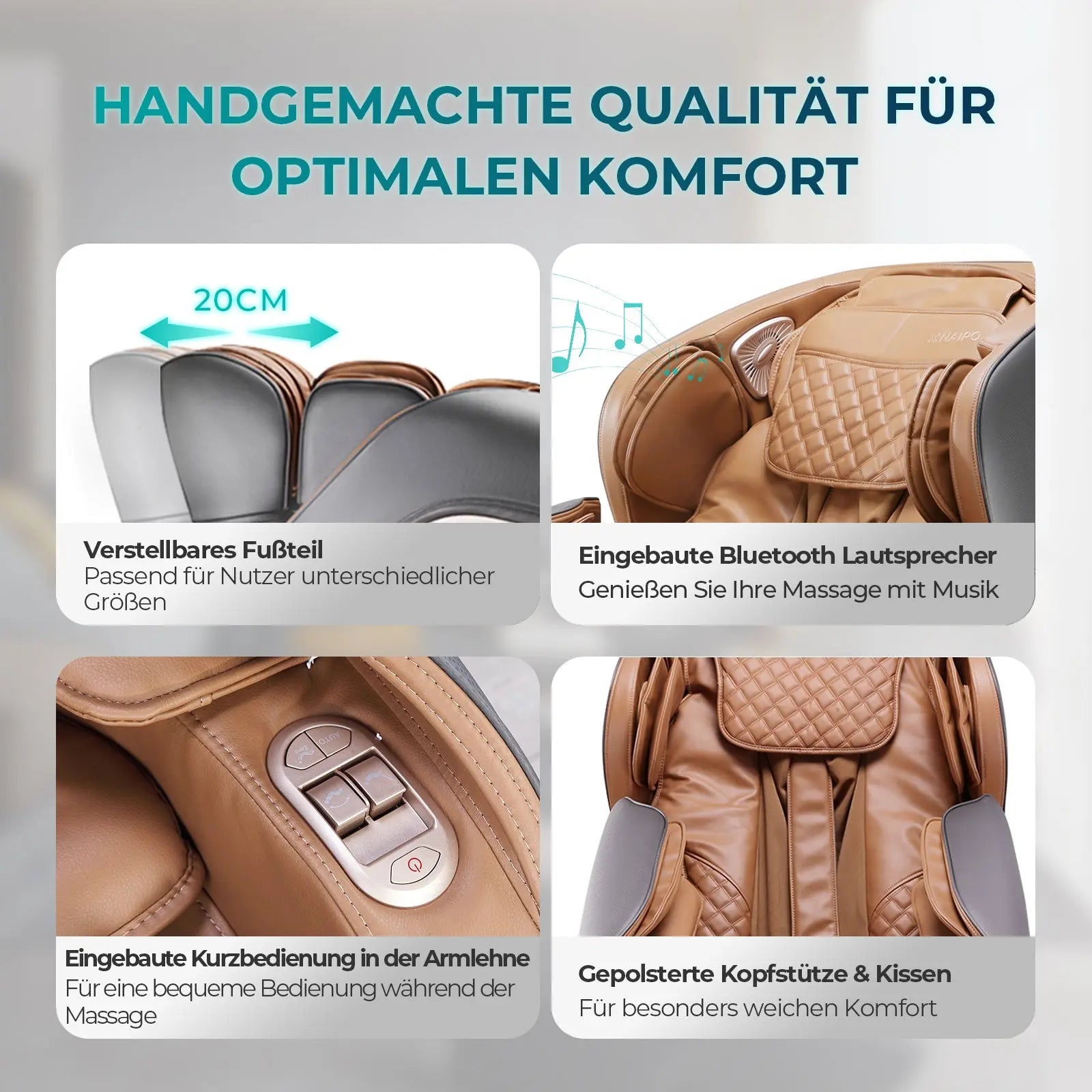 NAIPO® Premium Aspria Massagesessel, Tai Chi Massagestuhl für Ganzkörpermassage mit Wärmetherapie,  Meister für Nacken- und Schultermassage, für Zuhause, Hotels, Salons, Büros verwenden (Grau)