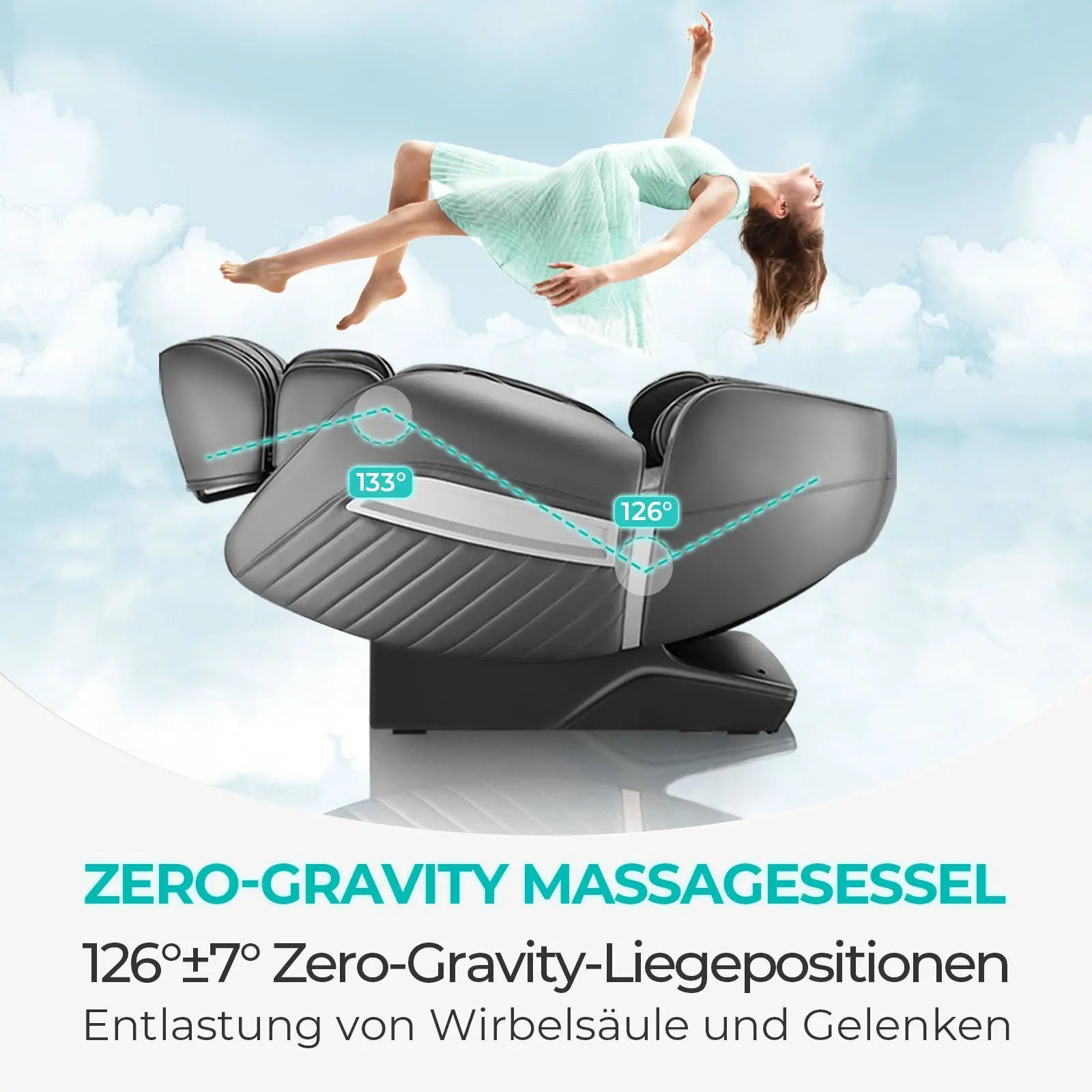 NAIPO® Premium Massagesessel mit Wärmefunktion, Zero Gravity Liegefunktion, Shiatsu, 3D Surround-Sound, Ganzkörpermassage, Körperscan, Ambient Light