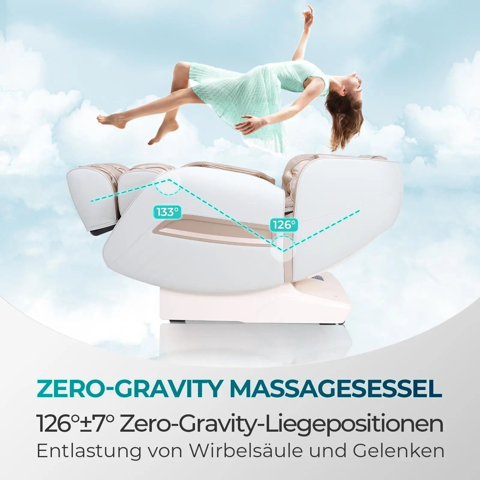 NAIPO® Premium Massagesessel mit Wärmefunktion, Zero Gravity Liegefunktion, Shiatsu, 3D Surround-Sound, Ganzkörpermassage, Körperscan, Ambient Light