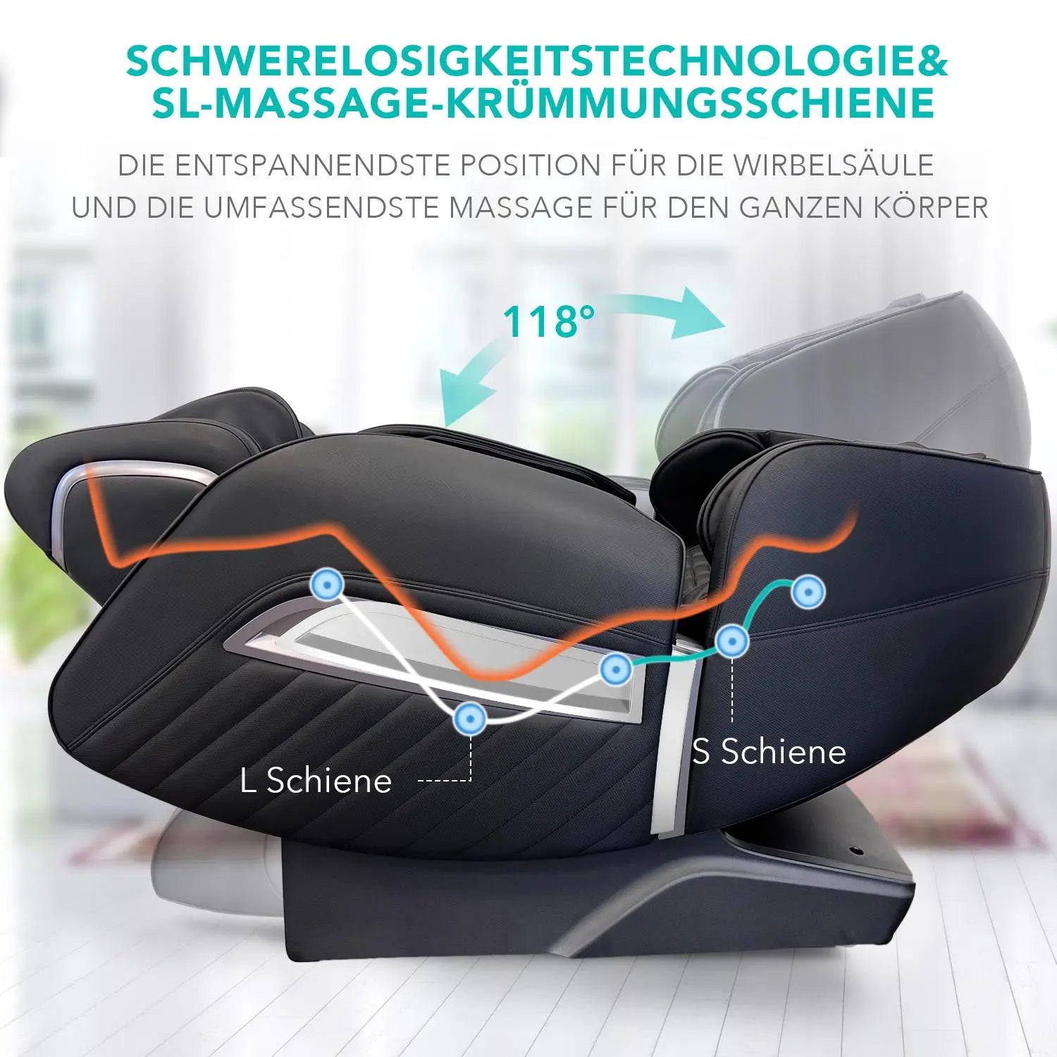 NAIPO® Shiatsu Massagesessel mit Wärmefunktion, Zero Gravity, ohne Fußteil, ideal für Gewerbe und Privat, Ambient Light