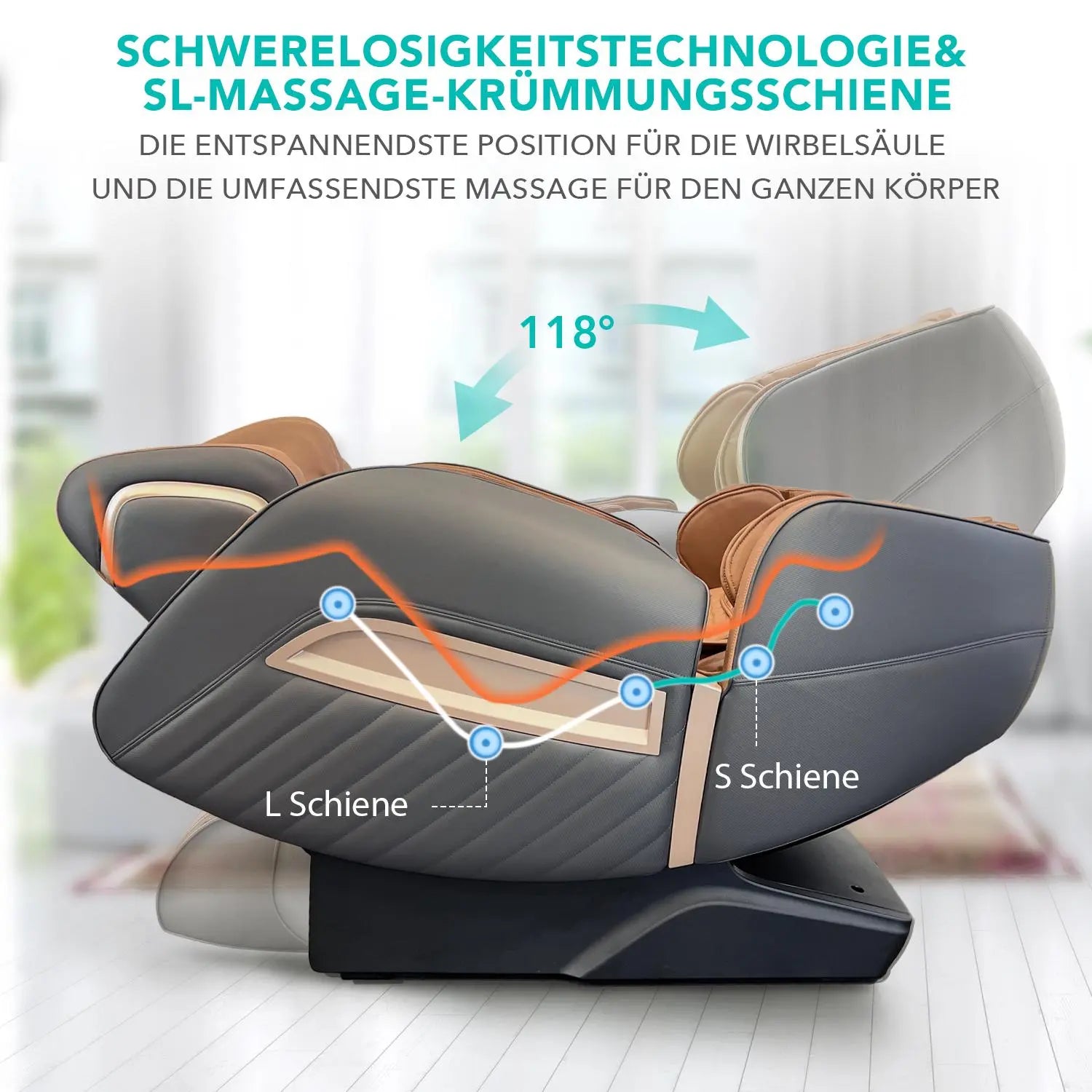 NAIPO® Shiatsu Massagesessel mit Wärmefunktion, Zero Gravity, ohne Fußteil, ideal für Gewerbe und Privat, Ambient Light