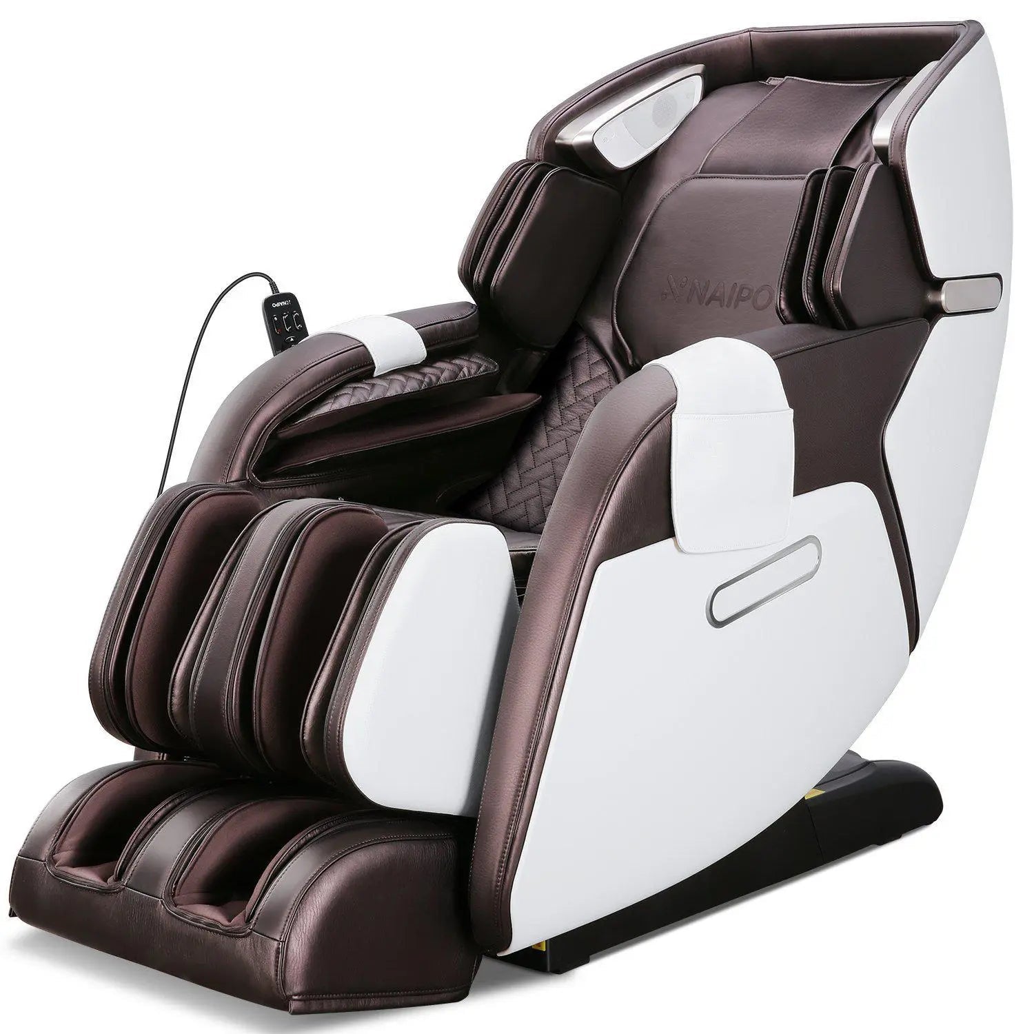 NAIPO Premium 3D Massagesessel Wärmefunktion, Shiatsu, Zero Gravity, Bluetooth Surround Sound, Braun/Weiß, Gebraucht/Generalüberholt