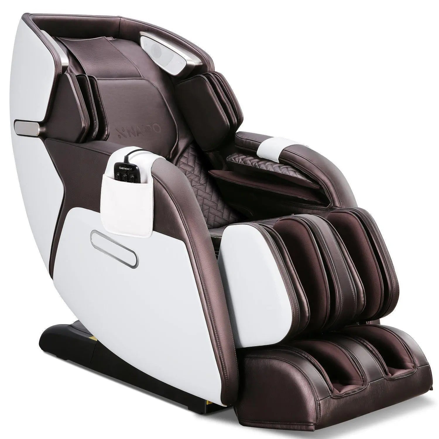 NAIPO Premium 3D Massagesessel Wärmefunktion, Shiatsu, Zero Gravity, Bluetooth Surround Sound, Braun/Weiß, Gebraucht/Generalüberholt