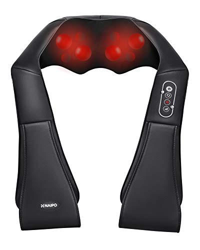Naipo Neck Shoulder Massager Shiatsu Electric Back Massagers with Heat and Deep Tissue 3D Kneading Massage for Muscle Pain Relief