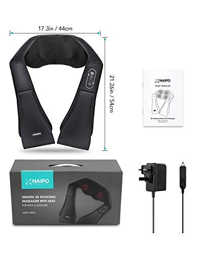 Naipo Neck Shoulder Massager Shiatsu Electric Back Massagers with Heat and Deep Tissue 3D Kneading Massage for Muscle Pain Relief