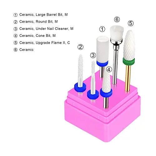 JCMASTER® 5x Premium Keramik Bits Inkl. 1x Bürstenbit Maniküre/Pediküre/Hornhaut Professionelles Schleifkörper Set Für Nagelfräser