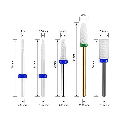 JCMASTER® 5x Premium Keramik Bits Inkl. 1x Bürstenbit Maniküre/Pediküre/Hornhaut Professionelles Schleifkörper Set Für Nagelfräser