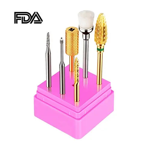 JCMASTER® 5x Premium Nagelfräser Bits Hartmetall 2.35mm Inkl. 1x Bürstenbit Maniküre/Pediküre Aufsatz Professionelles Schleifkörper Set Nagelstudio mit Halterung