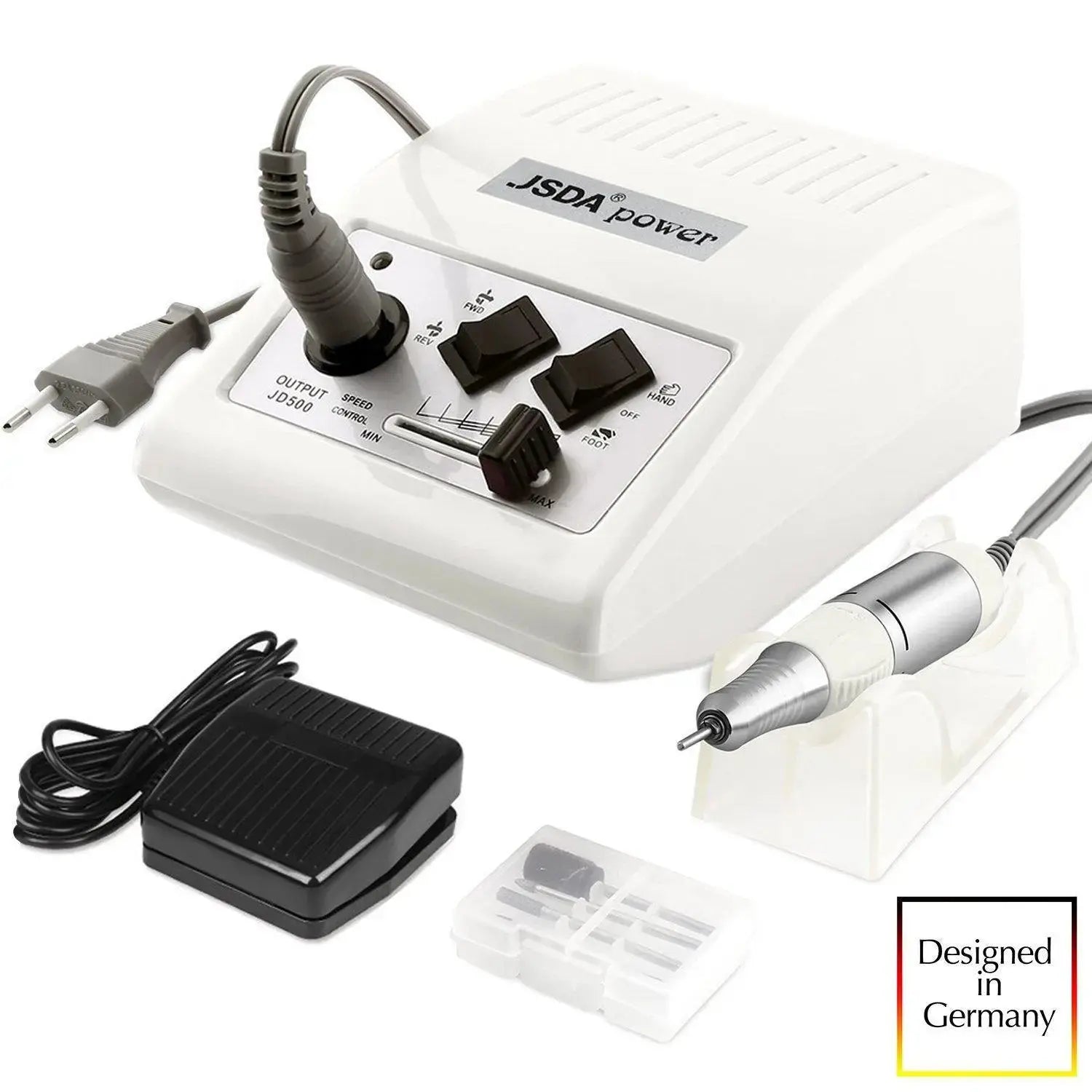 JCMaster JD500W Profi Nagelfräser 30000 U/min mit Fußpedal für Maniküre Pediküre,Keine Vibration,Kein Lärm,Weiß