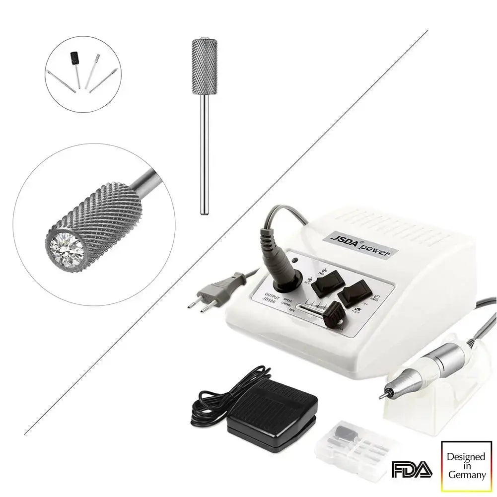 JCMaster JD500W Profi Nagelfräser 30000 U/min mit Fußpedal für Maniküre Pediküre,Keine Vibration,Kein Lärm,Weiß
