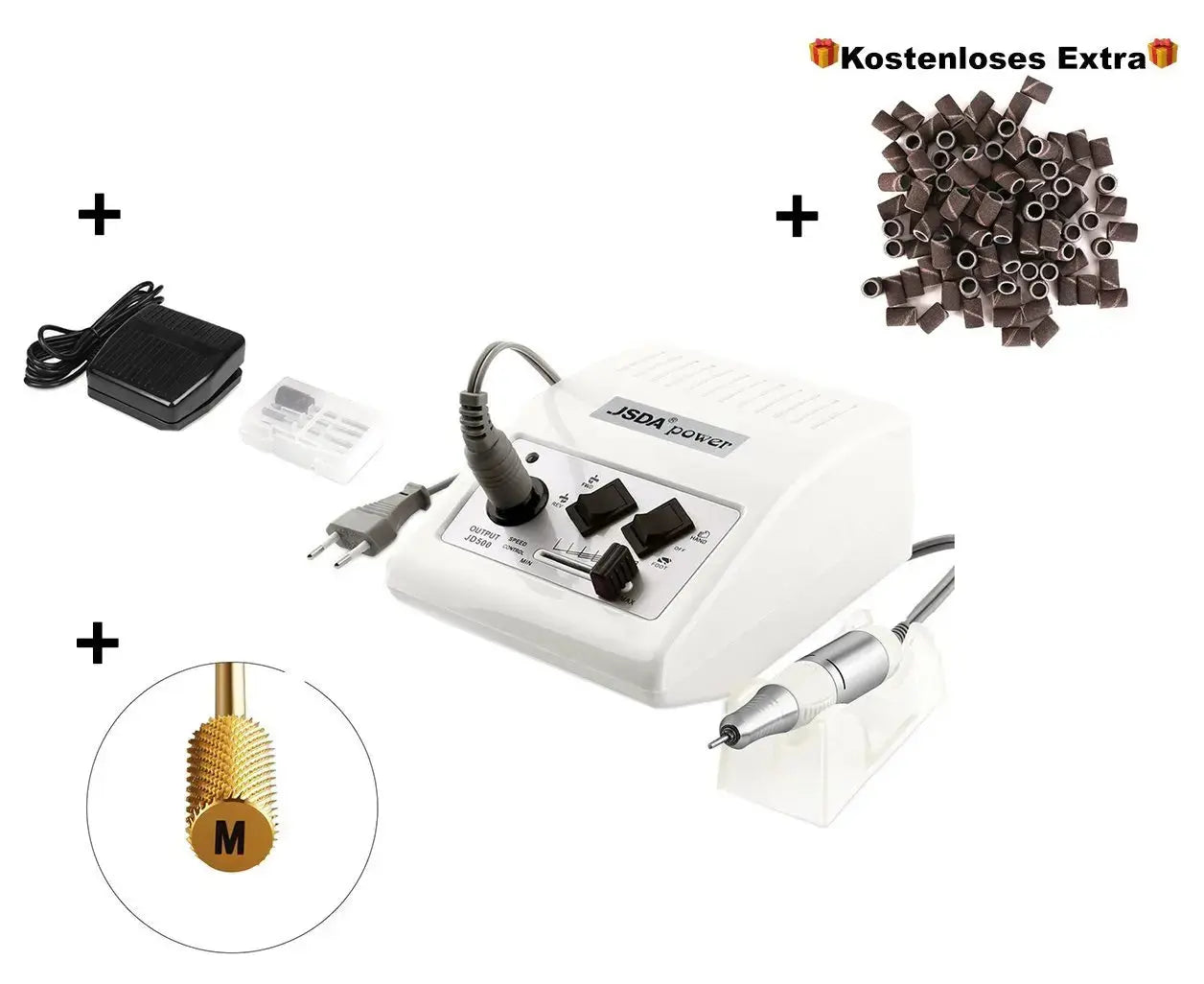 JCMaster JD500W Profi Nagelfräser 30000 U/min mit Fußpedal für Maniküre Pediküre,Keine Vibration,Kein Lärm,Weiß