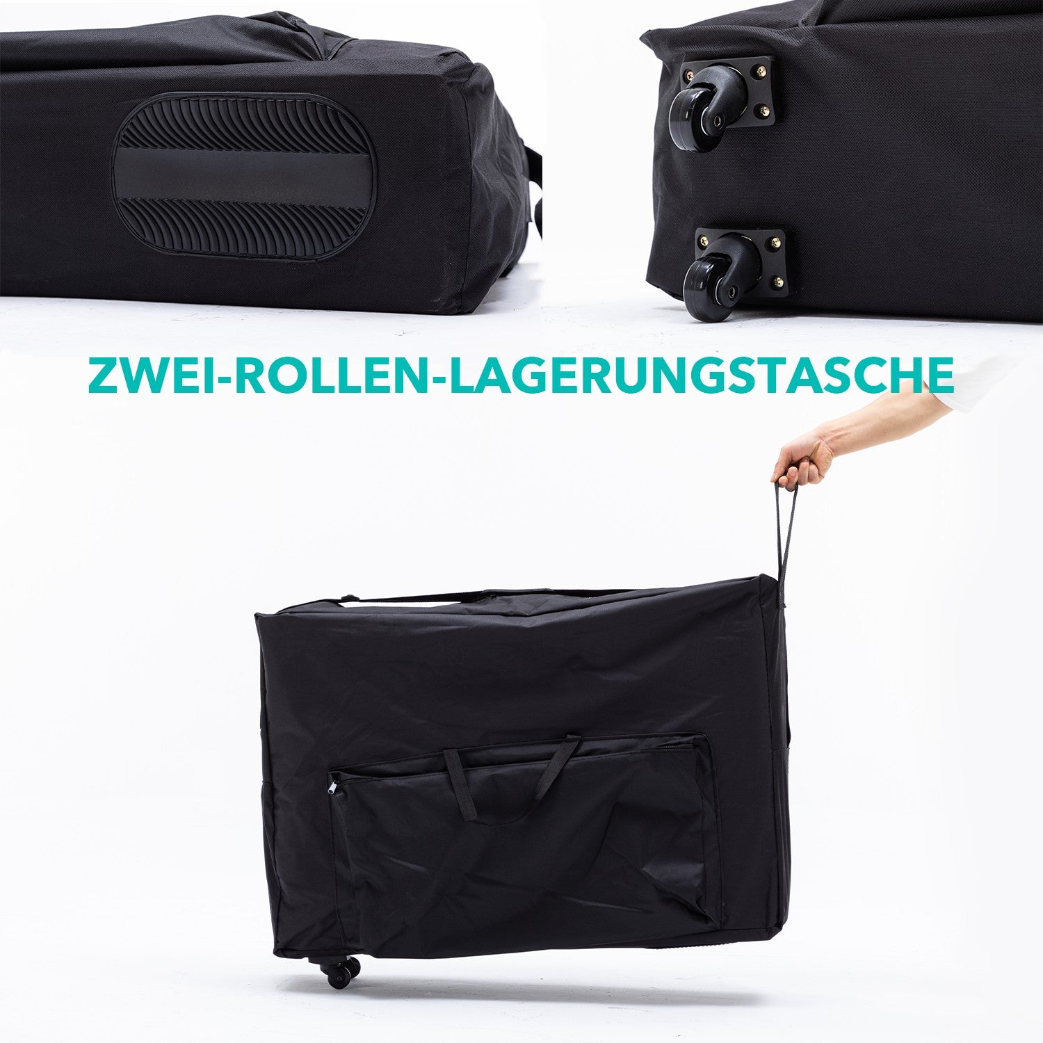 Massageliege 3-Zonen Massagetisch, höhenverstellbar, klappbar, Alu Kosmetikliege mit Premium weiches Kunstleder, inkl. Tasche mit Rollen, 185 x 60cm, TÜV GS zertifiziert