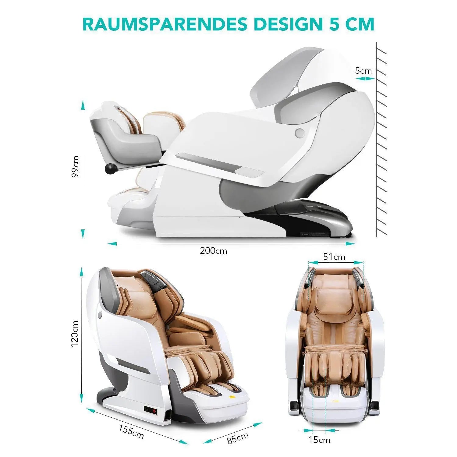 NAIPO Shiatsu 3D Massagesessel, Ganzkörper, Beige, MGC-8600