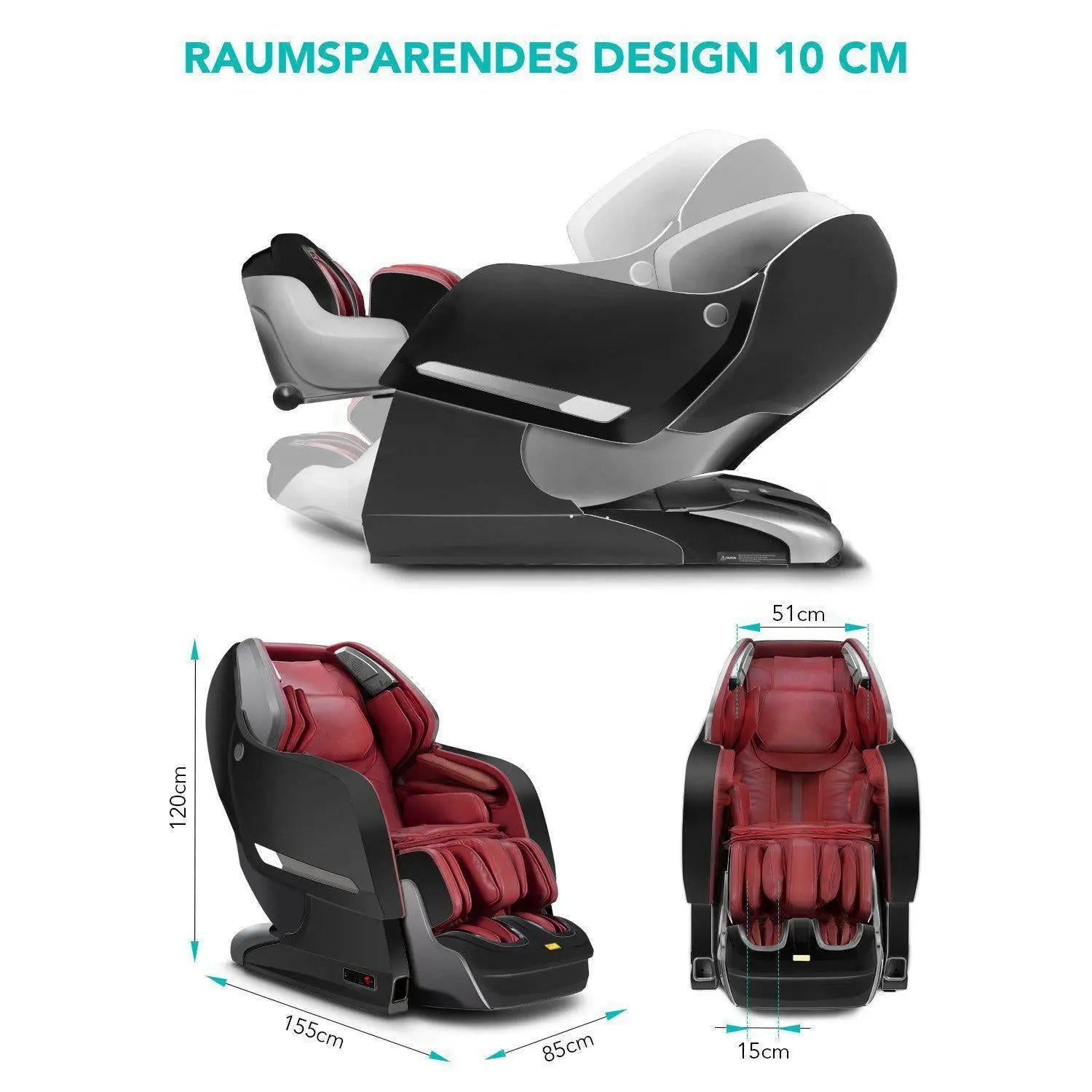 NAIPO Shiatsu 3D Massagesessel, Ganzkörper, Rot, MGC-8600