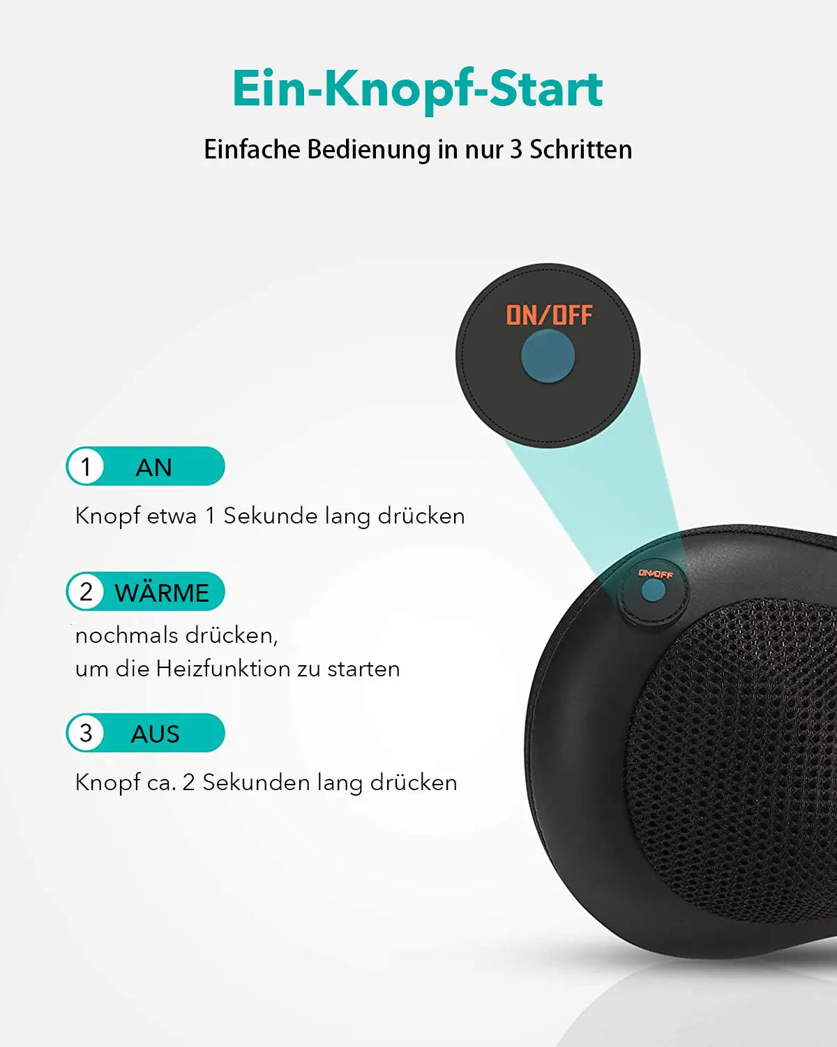 NAIPO Shiatsu Massagekissen Nacken Massagegerät mit Infrarot & Wärmefunktion, 4 3D-rotierenden Massageköpfen